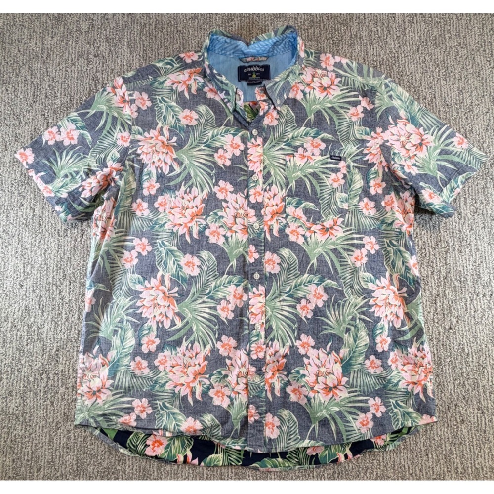 Chubbies Button Down Shirt Mens XXL Blue Pink Tropical Floral Short Sleeve